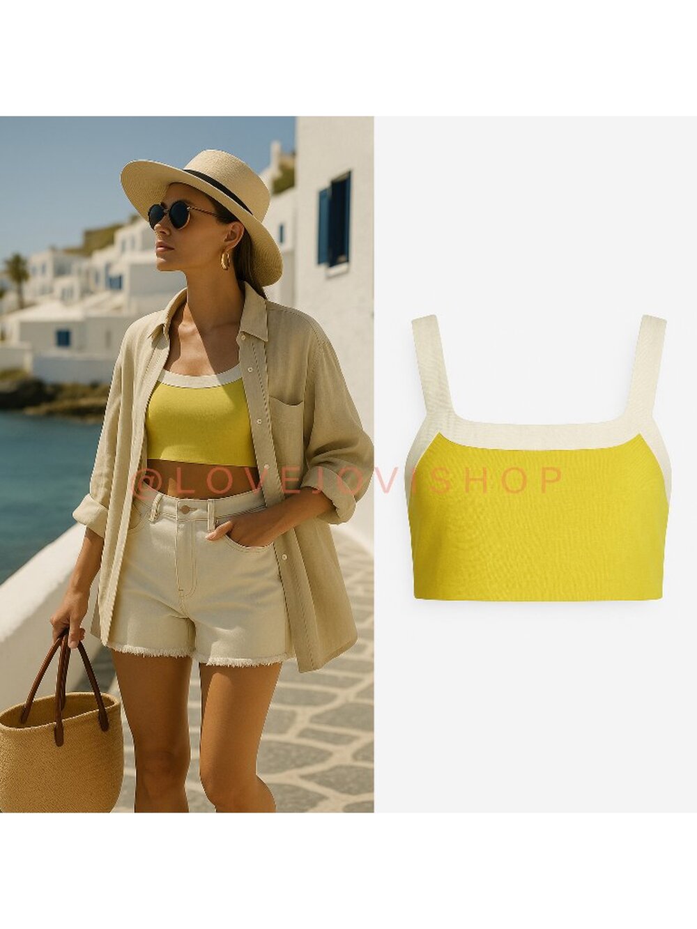 Coastal | NWT! 7ForAllMankind Linen Crop Top in Chartreuse | Coastal Layering M
